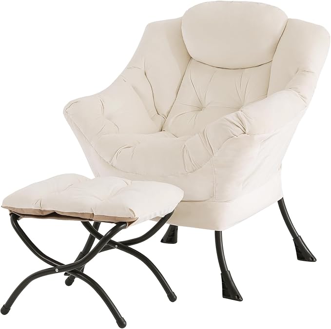 Tiita Modern Large Accent Lounge Lazy Chair, Leisure Sofa Reading Armchair with Ottoman, Footrest for Bedroom, Living Room, Dorm Rooms, Garden