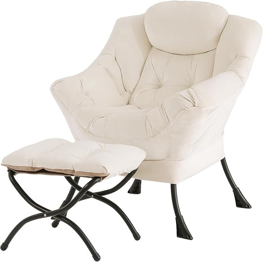 Tiita Modern Large Accent Lounge Lazy Chair, Leisure Sofa Reading Armchair with Ottoman, Footrest for Bedroom, Living Room, Dorm Rooms, Garden