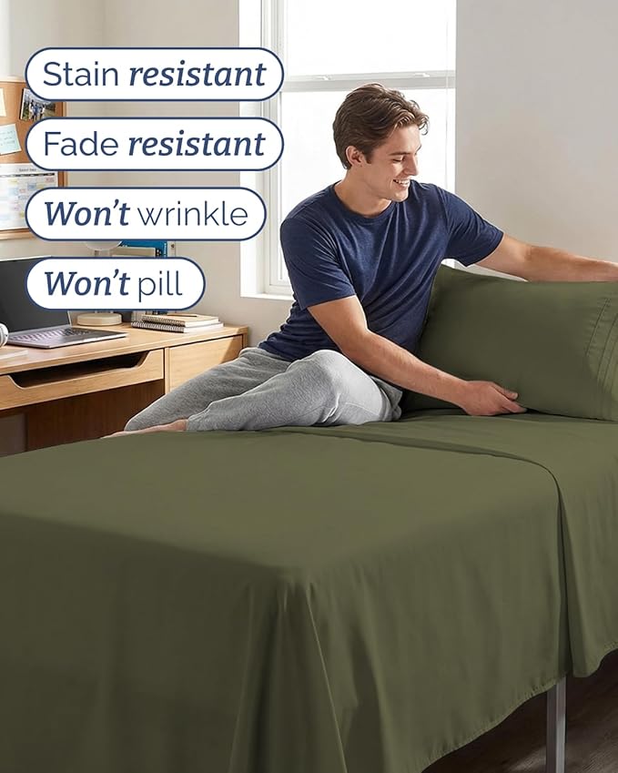 Twin XL Size 3 Piece Sheet Set - Comfy Breathable & Cooling Sheets - Hotel Luxury Bed Sheets for Women & Men - Deep Pockets, Easy-Fit, Soft & Wrinkle Free Sheets - Sage Green Oeko-Tex Bed Sheet Set