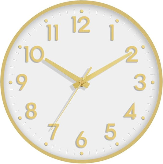 Mosewa Wall Clock 10 Inch, Battery Operated Silent Non-Ticking Modern Analog Clock Decorative for Kitchen, Bedroom, Office, Living Room(White Gold)