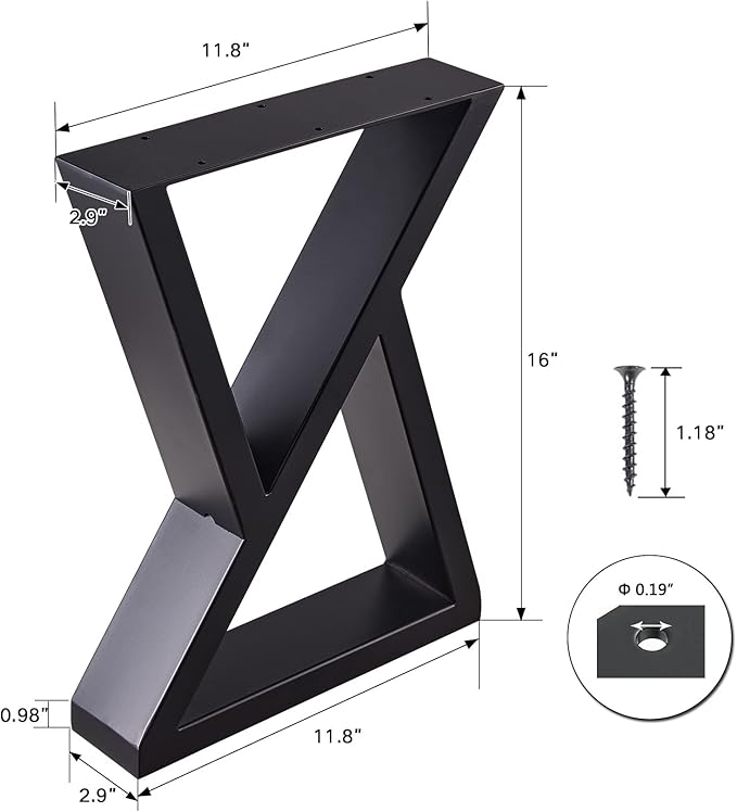 16 Inch Metal Bench Legs Steel Coffee Table Legs Heavy Duty Trangle Furniture Desk Chair Legs, Set of 2, Black
