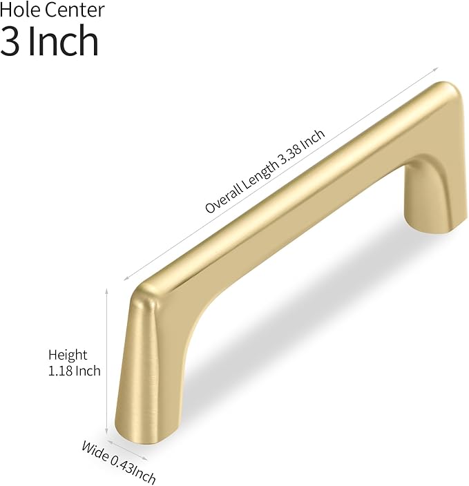 Lardmon 10 Pack Brushed Gold Modern Cabinet Pulls 3 Inch(76mm) Hole Center Timeless Drawer Pulls Vanity Pulls Classic Solid Kitchen Cabinet Handles Hardware for Dresser, 3.4 Inch(86mm) Total Length