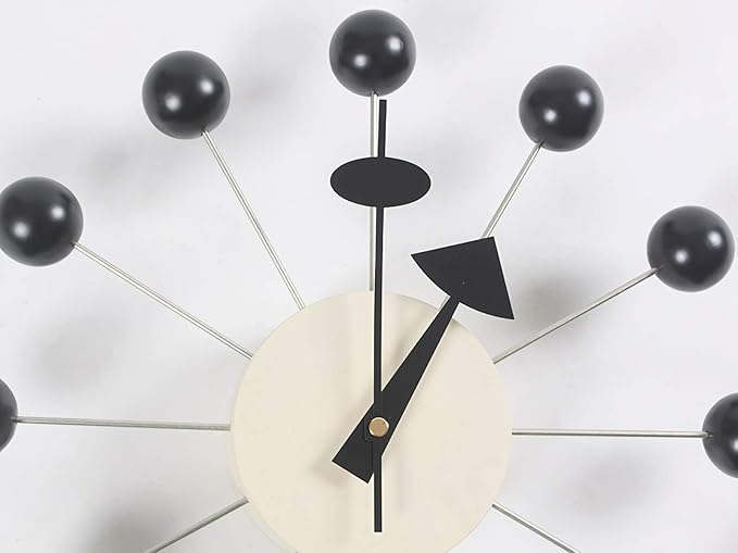 SHISEDECO Mid Century Retro Design Painted Solid Wood Non Ticking Decorative Modern Silent Wall Clocks for Home, Kitchen, Living Room, Office etc. (Ball Clock in Black)