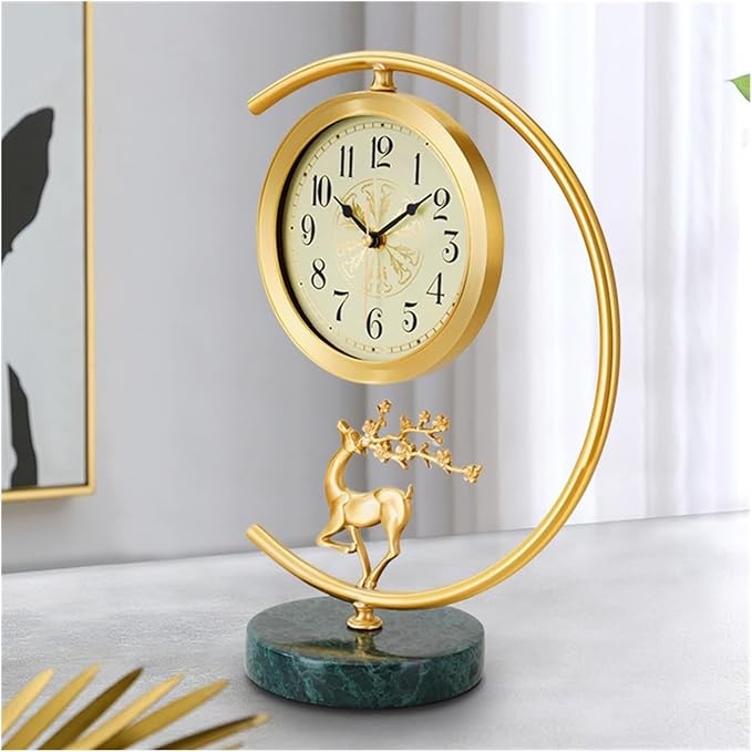 Desk Clock Vintage Desk Clock with 7 Inch Dial Brass Desk Clock Table Clock Decoration for Home Living Room Bedroom Shelf Desktop Clocks (Bla