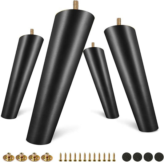 FoDau770 Black Rubber Wood Furniture Legs 7 Inches, Slant Tapered Wood Feet Mid Century Sofa Legs Set of 4, 5/16" UNC Furniture Feet Replacement Parts for Cabinet Couch Dresser Chair Ottoman Table