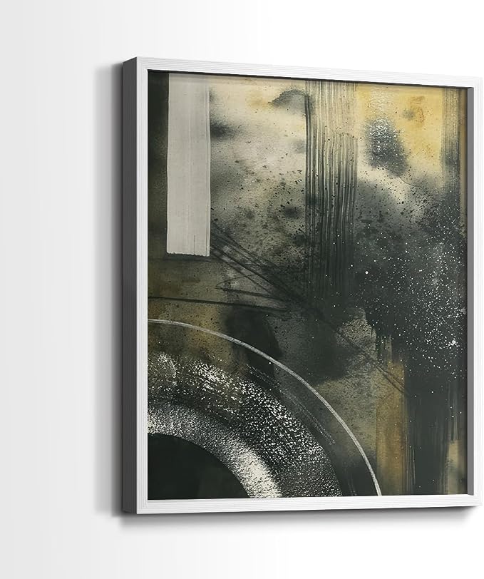 Renditions Gallery Set of 2 Peel & Stick Framed Prints, Moody Abstract Wall Art, Circular and Splattered Effects Wall Decor, Re-Stickable - Ready to Hang - 16"x20" - White Frame LT588