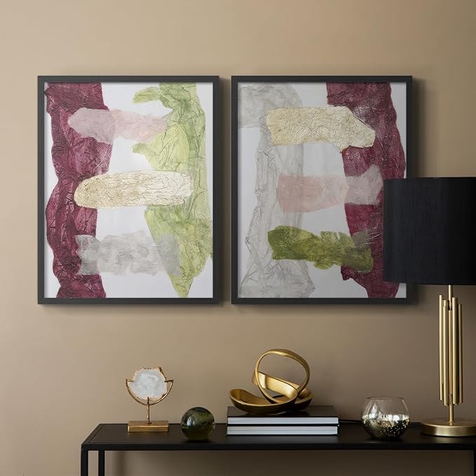 Renditions Gallery Set of 2 Peel & Stick Framed Prints, Abstract Wall Art, Mix Color Dyed Textures Wall Decor, Re-Stickable - Ready to Hang - 16"x20" - Black Frame LT588