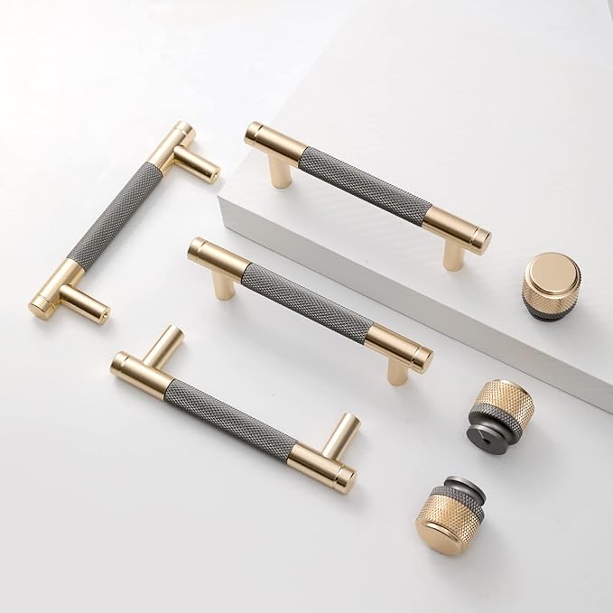 12 Pack 3 3/4 Inch 96 mm Barrel Cabinet Pulls Gold and Grey Cupboard Aluminum Handles Drawer Pull Cabinet Handles