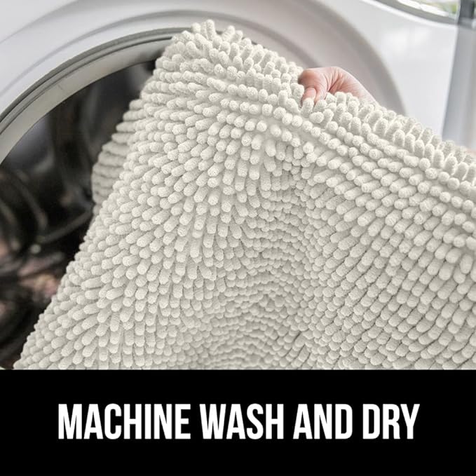 GORILLA GRIP Bath Rug Mat 60x17, Thick Soft Absorbent Chenille, Quick Dry Microfiber Mats, Rubber Backing Washable Shower Floor Rugs, Bathmat Runner, US Designed Bathroom Home Decor Accessories Ivory