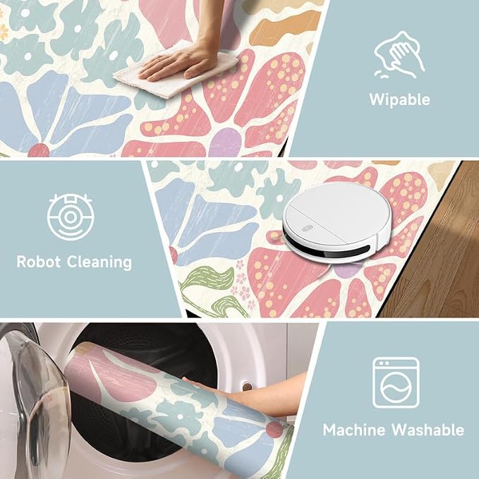 Floral Area Rug Modern Abstract Rug Pastel Flower Print Carpet Colorful Bohemian Plant Rugs for Bedroom Living Room Nursery Kitchen Playroom Home Decor,6'x9'
