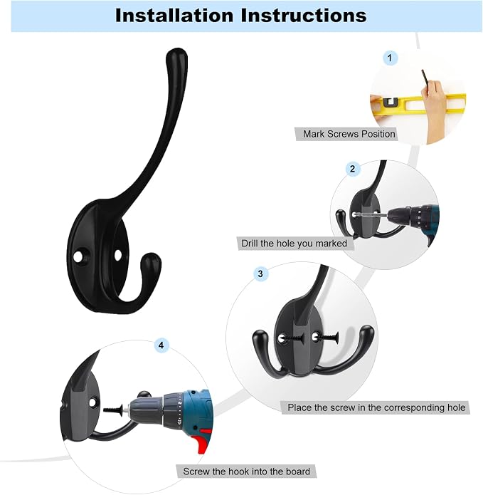 Kruodop 4Pcs Coat Hooks Wall Hooks for Hanging Heavy Duty, Wall Mounted Black Towel Hooks, Metal Single Coat Hanger with Screws Cup Retro for Coats, Handbags, Towels
