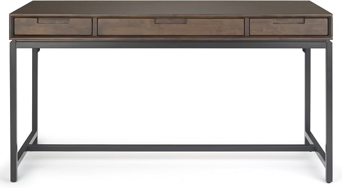 SIMPLIHOME Banting Desk - 60 Inch Wide Solid Wood and Metal Writing Desk in Walnut Brown, Modern Industrial Home Office Computer Table for Study with 2 Drawers and Flip-Down Keyboard Tray