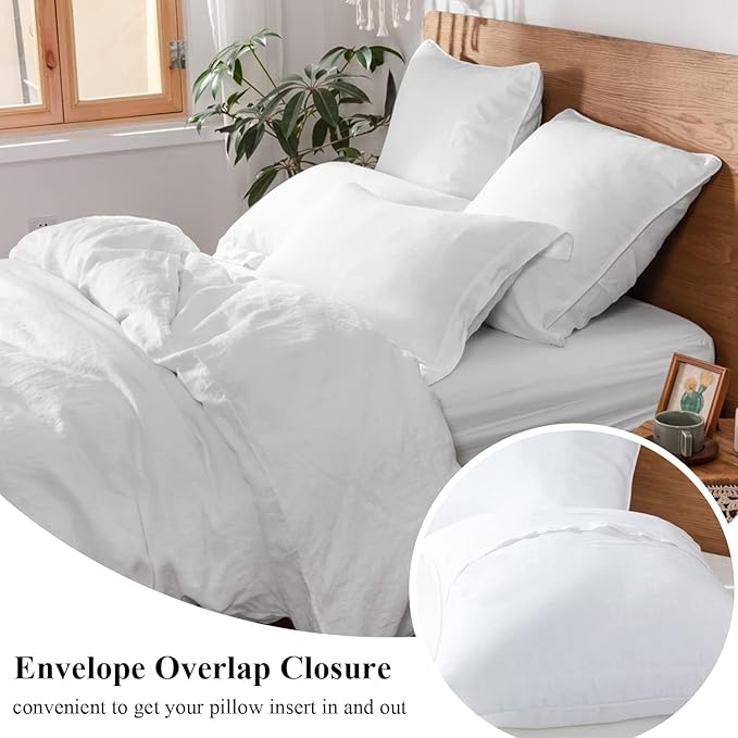 Simple&Opulence 100% Linen Euro Shams with White Trim Edges, 26"x26" Home Decorative Pillow Cover Set of 2, Basic Style Pillow Shams, White
