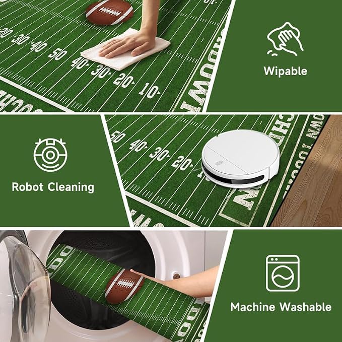 2'x3' Football Field Area Rug Sports Themed Carpet for Nursery Bedroom Playroom Classroom Entryway Living Room Home Decor Non Slip Washable Game Room Play Mat
