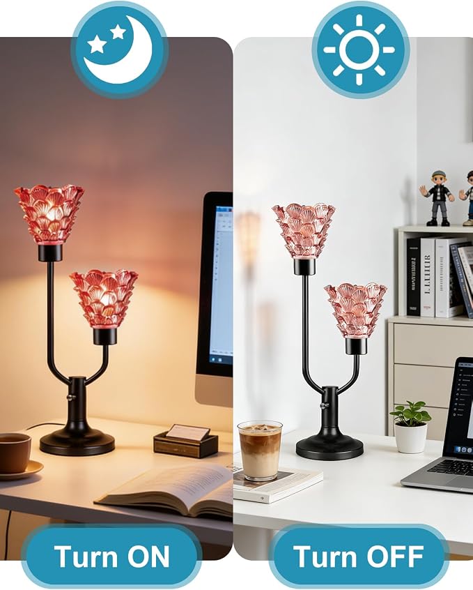 Lightdot Mid Century Modern Table Lamp Dimmable Red Glass Desk Lamp Vintage Black Nightstand Lamp 2 Bulbs Included Warmwhite Ambient Bedside Lamps for Living Room Bedroom Girls Room Home Office Decor