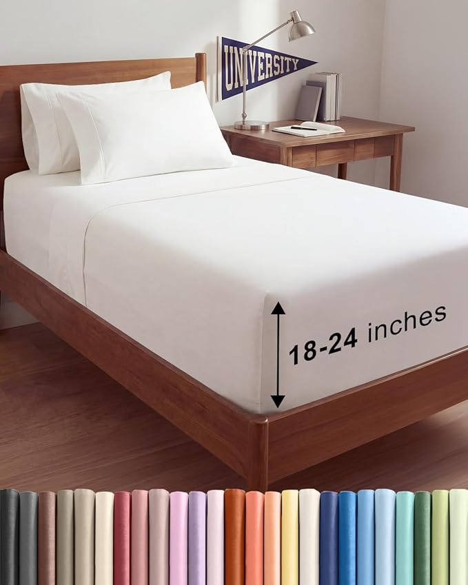 Extra Deep Twin XL Sheet Set - 4 Piece College Dorm Bed Sheets Set with Extra Deep Pockets - Ultra-Soft, Comfy & Breathable Bedding for Women, Men, Kids & Teens - Wrinkle & Fade Free - Antique White