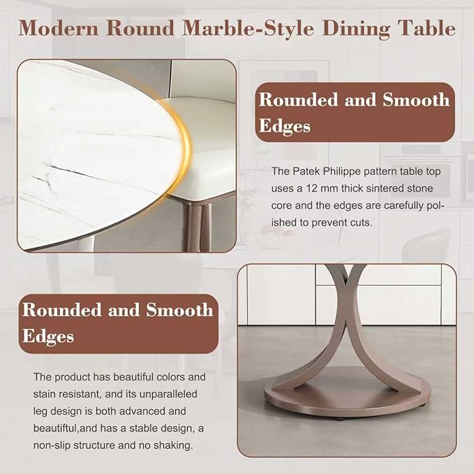 Montary 53” Modern Round Dining Table for 4-8 Seat, Artificial Marble Dining Room Table with Morán Purple Double C Stainless Steel Base, Sintered Stone Top Dining Table (Only Table)
