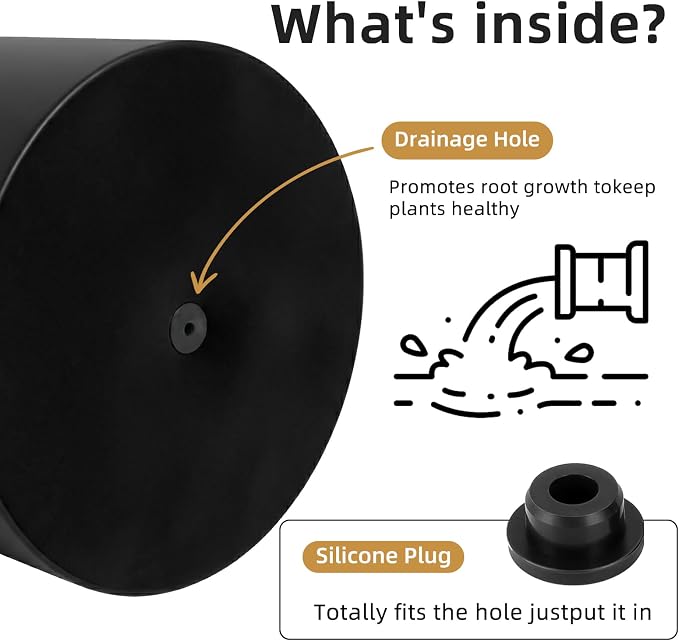 Black Metal Plant Pot with Drainage Hole,7 Inch Mid Century Modern Small Pot Indoor Outdoor Planters for Succulents, Flowers & Home Decor Gift Window Living Room Bedroom
