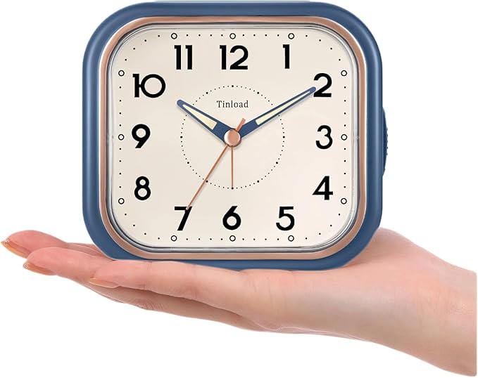 Tinload 4.3" Vintage Retro Analog Alarm Clock, Super Silent Non Ticking Clock with Manual Light, Snooze, Battery Operated, Simply Design, for Living Room, Bedroom, Bedside, Desk(Blue)