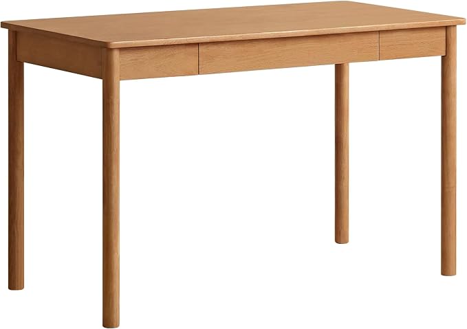Solid Wood Computer Desk, Mid-Century Modern Home Office Desk with Storage Drawers, Writing Table for Study & Living Room 41.33" W Natural Wood