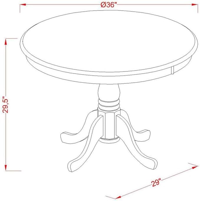 East West Furniture AMT-MAH-TP Antique Dining Room Table - a Round Kitchen Table Top with Pedestal Base, 36x36 Inch, Mahogany