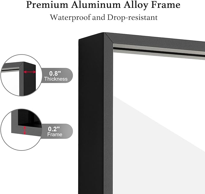 24x36 Inch Black Bathroom Mirror, Copper-Free Mirror, Aluminum Alloy Frame Vanity Mirror, Rectangle Wall Mounted Mirror, Modern Mirror for Bedroom/Living Room/Porch Horizontal or Vertical