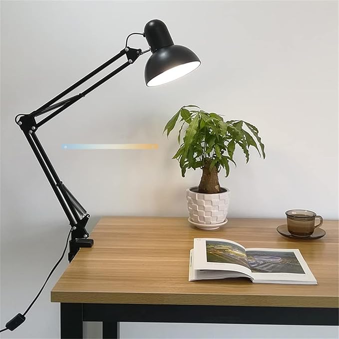 Modern Wall Sconces, Desk Lamp Retro Flexible Swing Arm Clamp with Plug and Switch Bedside Lamps Three Level Dimming Architect Task Table Lamp Adjustable Rotatable E27 Metal Reading Reading Lamp