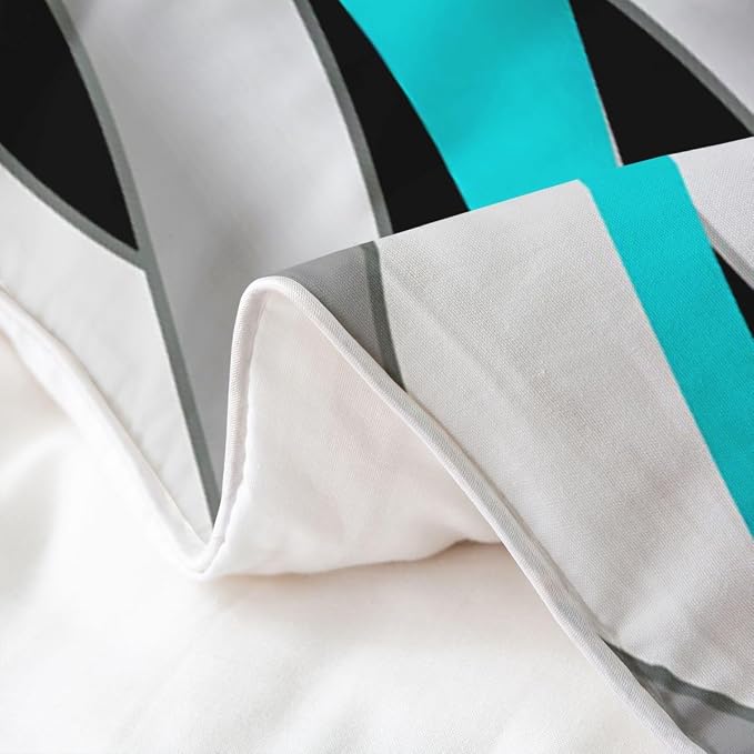 Erosebridal Teal and Black Bedding Set Queen Turquoise Striped Geometric 100% Cotton Duvet Cover Contemporary Wave Lines Comforter Cover for Kids Teens Adults Modern Geometric Stripes Bed Set 3 Pcs