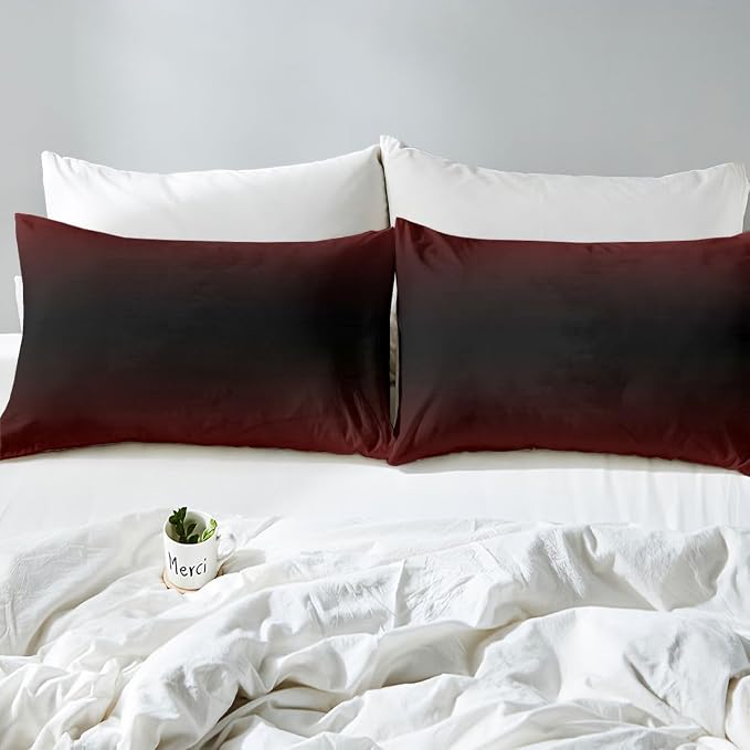 Erosebridal Red and Black Duvet Cover Full Ombre Bedding Set for Kids Teens Abstract Gradient Comforter Cover Contemporary Art Bed Set, 2 Pillowcases
