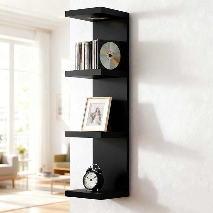 4 Tier Wall Shelf Unit Black Floating Shelves with LED Lights,Lack Wall Shelf,Versatile Floating Shelves for Home Decor Organizer Books Decor