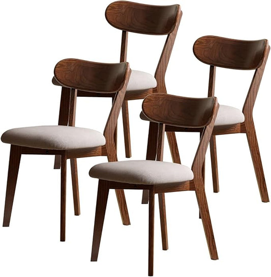 100% Solid Wood Dining Room Chairs - Practical Kitchen Chairs - Wood Chair for Dining Room, Kitchen (4, Walnut with Grey Cushion)