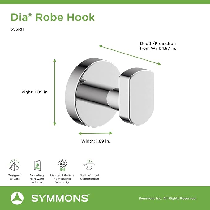 Symmons 353RH Dia Wall-Mounted Robe Hook in Polished Chrome
