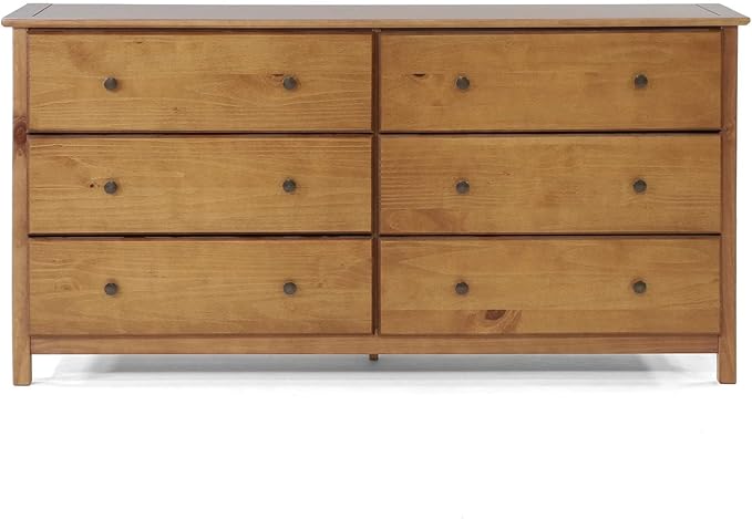 Grain Wood Furniture Shaker 6-Drawer Dresser, Solid Wood with a Walnut Finish