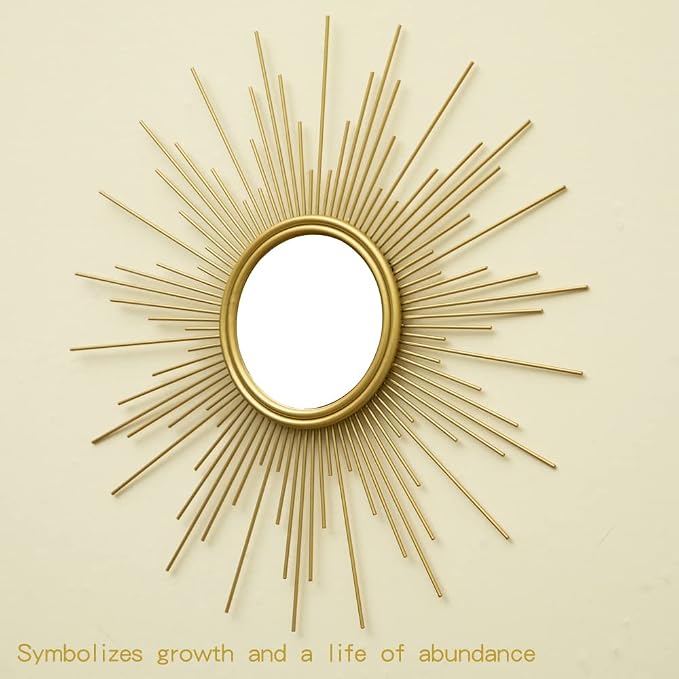 Sunburst Mirror, 24" Boho Mirror, Gold Sun Decorative Mirrors for Wall Decor, Small Mid Century Modern Small Living Room