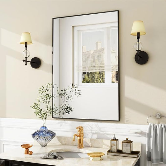 BEAUTYPEAK Wall Mirror Rectangular Bathroom Mirror with Metal Frame, Hangs Horizontal or Vertical for Living Room Bedroom Bathroom Entryway