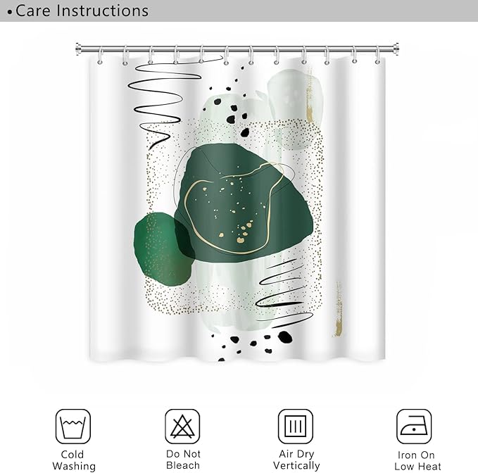Abstract Mid Century Shower Curtain Watercolor Green Chic Pattern Design for Modern Minimalist Bathroom Decor Accessories Shower Curtain Set with 12 Hooks, 72x72 Inches