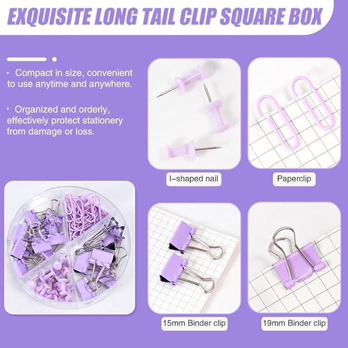 Purple Desk Organizers and Accessories with Desk Organizer 360° Rotating Pen Holder and Office Supplies, 19Pcs Cute Stationery Supplies Set