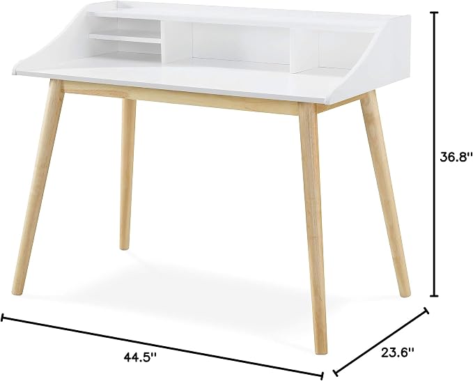 Alton Writing Computer Desk with Shelves, Retro Laptop Workstation for Home Office, Bedroom or Small Spaces