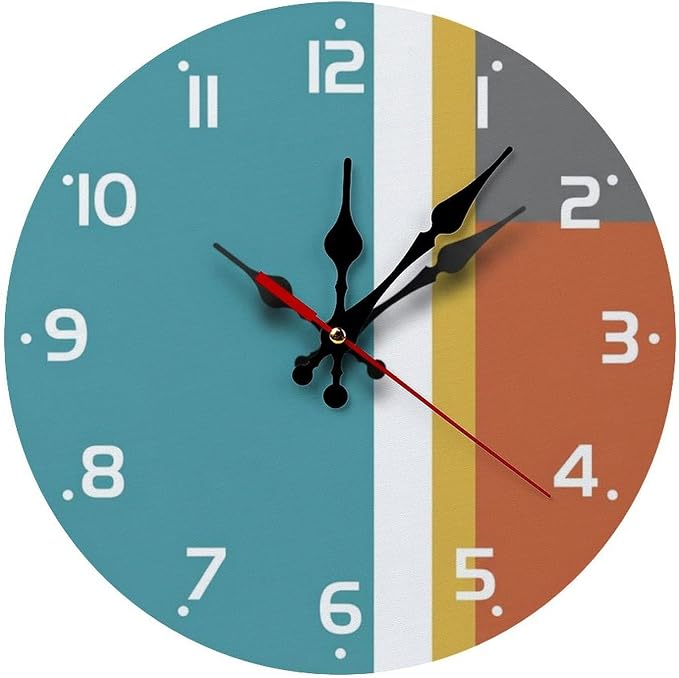Abstract Color Block Wooden Wall Clock Silent Non Ticking Quartz Movement | 10" 12" Frameless Battery Powered Home Office Kitchen Decor Gift