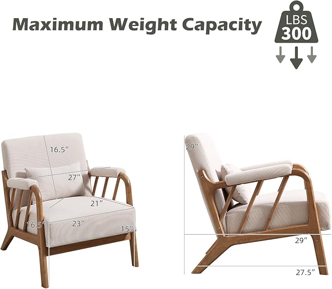 INZOY Accent Chairs Set of 2, Mid Century Modern Accent Chair with Wood Frame, Upholstered Reading Armchair with Corduroy Fabric, Accent Chair for Living Room Bedroom Apartment, Easy Assembly, Beige