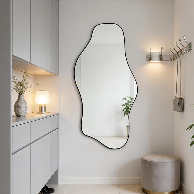 Irregular Wall Mirror, 47.5"x24" Asymmetrical Tempered Glass Mirrors, Modern Abstract Frameless Mirrors for Living Room Bathroom Bedroom Hallway Entryway Fireplace, Horizontal Or Vertical