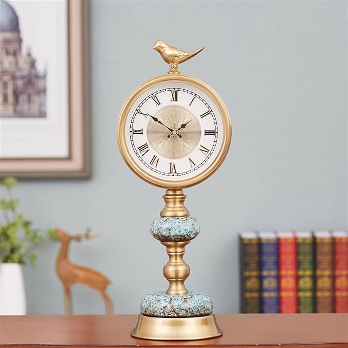 Desk Clock Metal Decorative Table Clock Desk Clock Ornaments Light Luxury Creative Clock Ceramic Body Suitable Home Bedroom Decor (Color : 1)