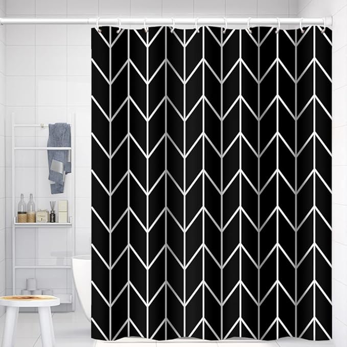 Black and White Pattern Bathroom Shower Curtain Abstract Geometry Line Bath Curtain with Hooks Waterproof Polyester Fabric Shower Curtains for Modern Artistic Bath Decorative, 48x72 Inch