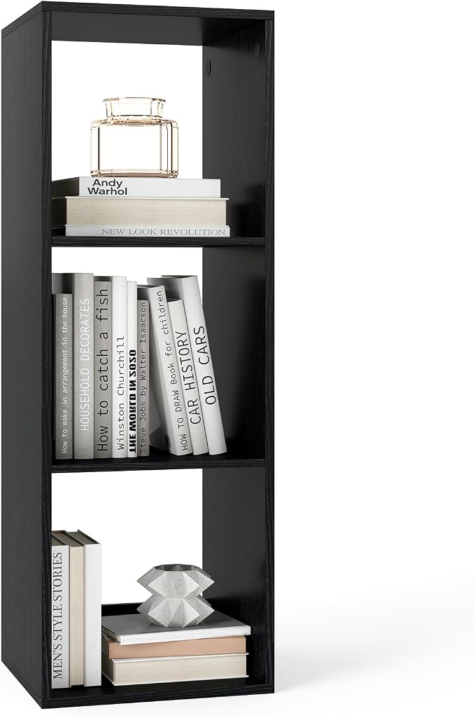 Tangkula 3-Cube Bookcase, 4-Tier Bookshelf with Open Compartments, Freestanding Cube Storage Organizer with Anti-Toppling Kits, Modern Display Shelf for Living Room, Study (1, Black, 3-Cube)