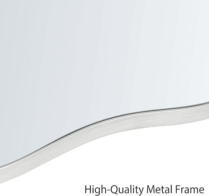 SHYFOY Decorative Wall Mirror Irregular, 32"x19" Silver Asymmetrical Mirrors for Wall Decor, Abstract Wavy Mirror Modern for Living Room Bathroom Bedroom Entryway