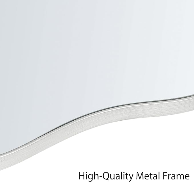SHYFOY Decorative Wall Mirror Irregular, 32"x19" Silver Asymmetrical Mirrors for Wall Decor, Abstract Wavy Mirror Modern for Living Room Bathroom Bedroom Entryway