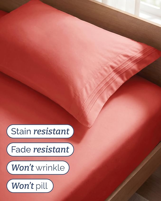 Twin Size 3 Piece Sheet Set - Comfy Breathable & Cooling Sheets - Hotel Luxury Bed Sheets for Women & Men - Deep Pockets, Easy-Fit, Extra Soft and Wrinkle Free Sheets - Coral Oeko-Tex Bed Sheet Set