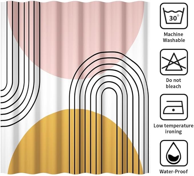 Pink and Orange Boho Shower Curtain for Bathroom Modern Abstract Minimalist Bathroom Decor Set Mid Century Arch Sun Aesthetic Bathtub Curtain Washable Waterproof Polyester Fabric with Hooks 72x96 Inch