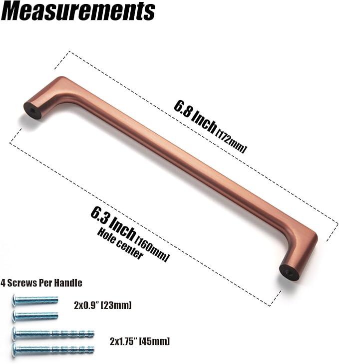 Goo-Ki Brushed Copper Cabinet Pulls with 6.3''Hole Centers, Modern Style Zinc Alloy Cabinet Handles for Dresser,Wardrobe,Cupboard- 6 Pack