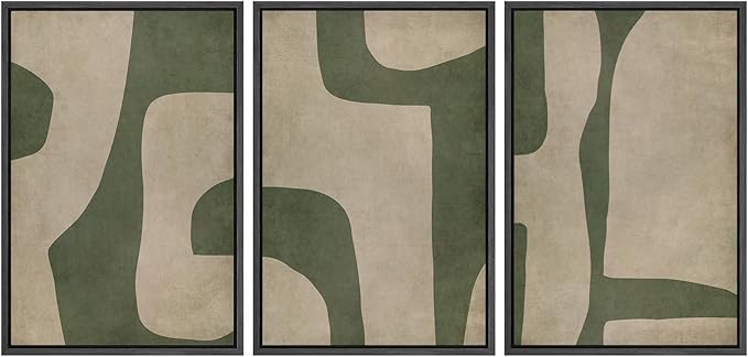 SIGNWIN Framed Canvas Print Wall Art Set Abstract Geometric Green and Beige Tones Illustrations Modern Art Decorative Boho Relax/Zen Nordic for Living Room, Bedroom, Office - 16"x24"x3 Black
